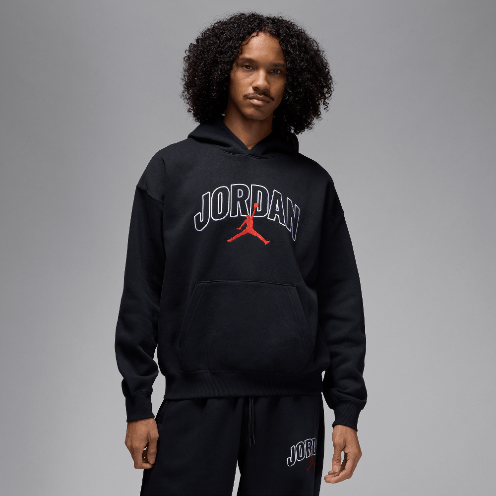 AIR JORDAN Brooklyn Fleece Men's Oversized Pullover Hoodie Black/Gym Red