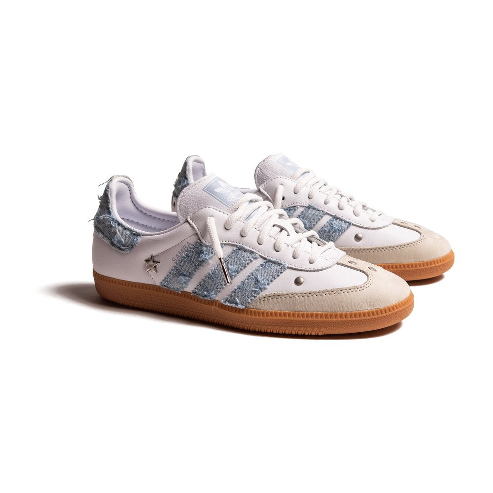 Adidas Samba Sunny Custom con denim sfilacciato, borchia a stella e rivetti argento opaco