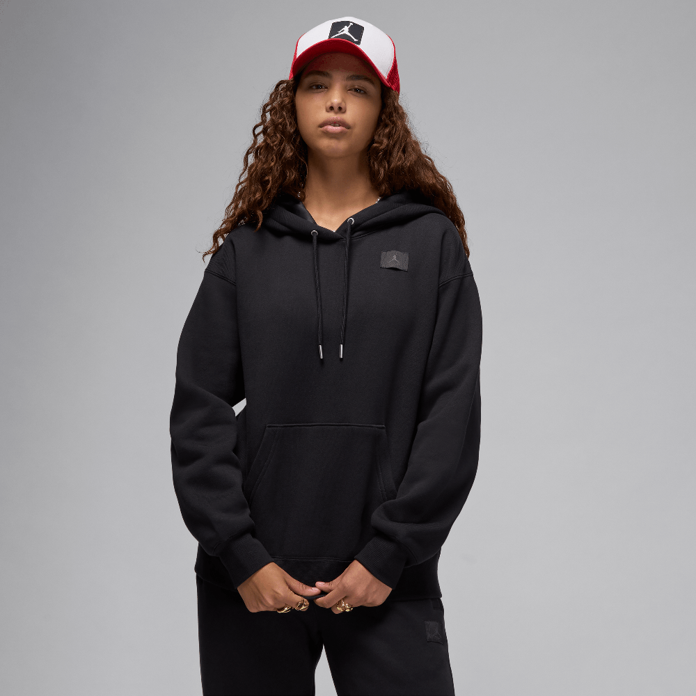 AIR JORDAN Flight Fleece Women's Satin-Lined Pullover Hoodie Black/Dark Smoke Grey